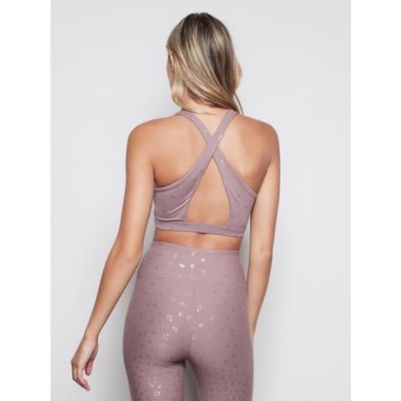 Good American Afterglow Sports Bra Mesh Blush Pink Mauve Shimmer 3 Large NWT - Picture 2 of 2